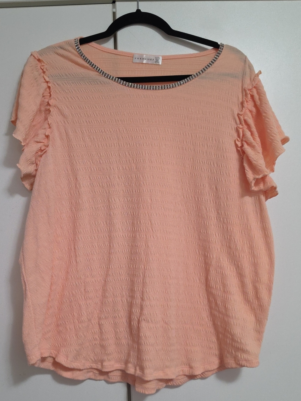 Embellished Neck Peach Short Sleeve Tee